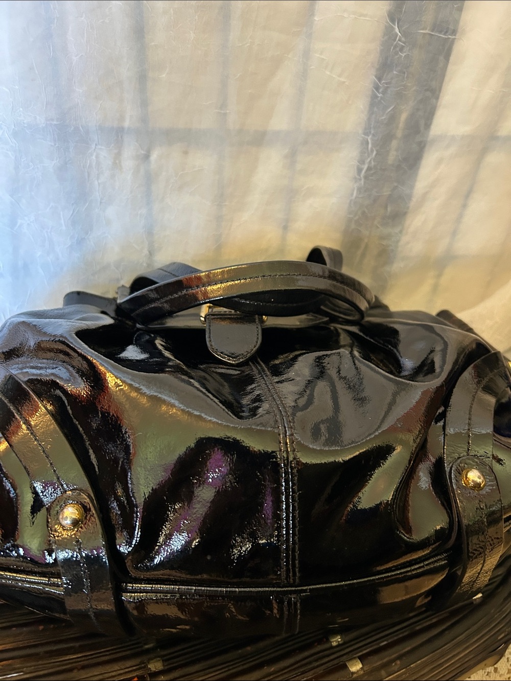 Dooney & Bourke Black Patent Tote with Gold Buckle - Picture 11 of 12